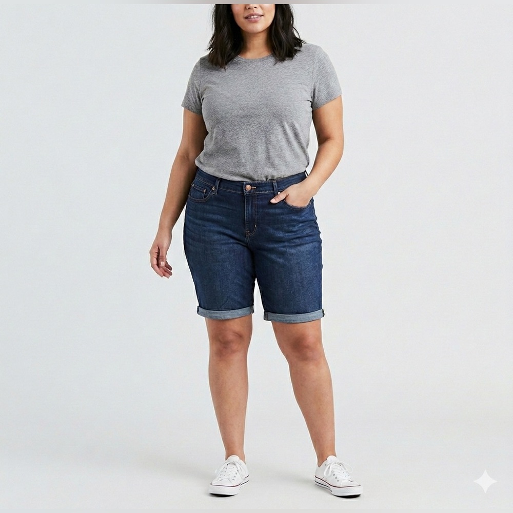 Levi’s Women’s Basic Indigo Denim Cuffed Shorts, 10” inseam, Zip Up,Size 24W